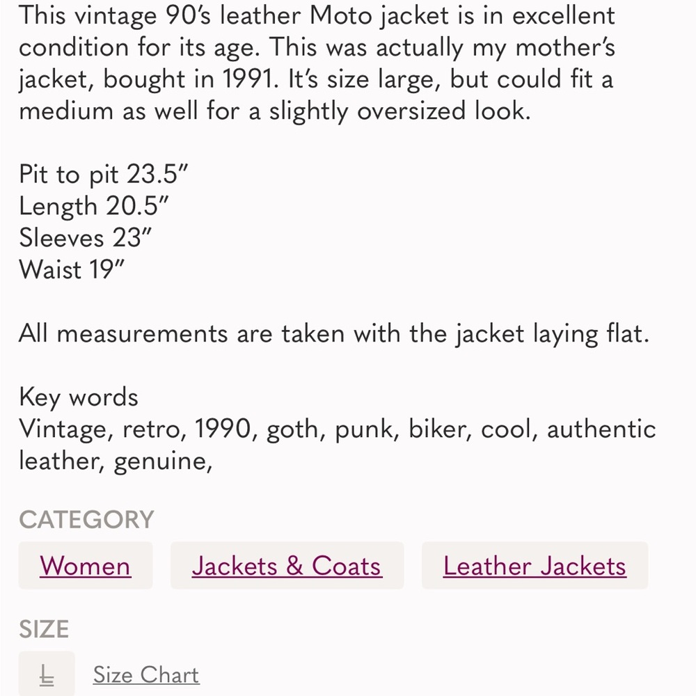 Fox Run Vintage 90’s Leather Moto Jacket Size L - Picture 7 of 7